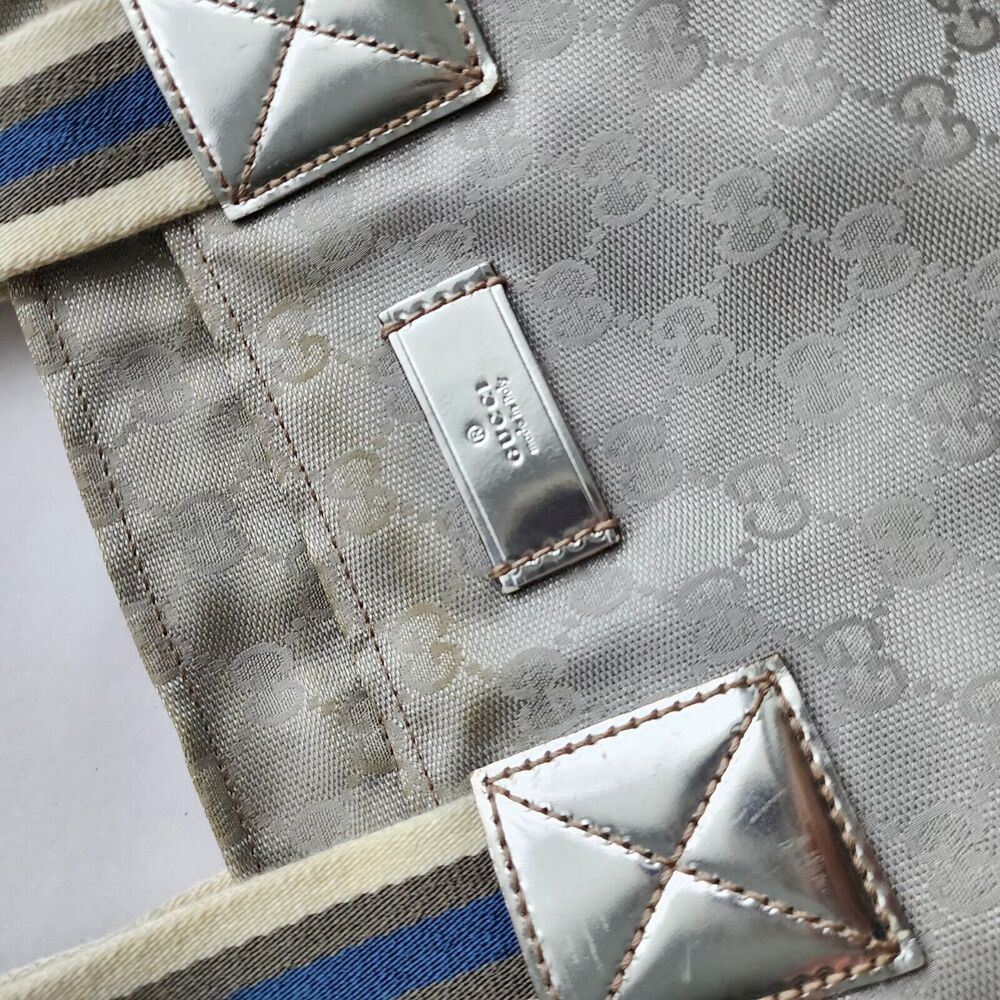 Vintage GUCCI Sherry Line Bag GG Web Silver Embroidered - Picture 3 of 12